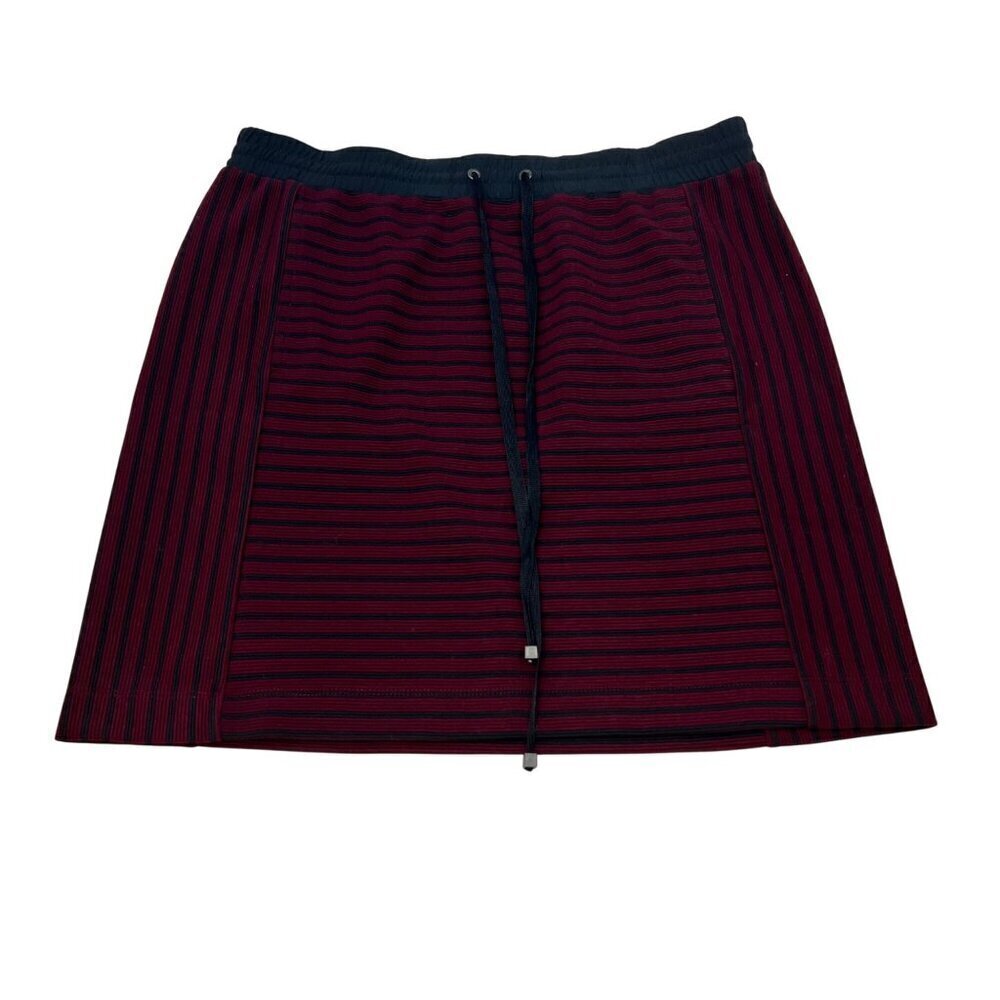 Lou & Grey Women’s Striped Pull On Skirt Wine/Black Drawstring Size Small New